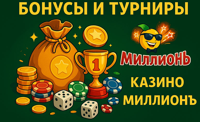 Про бонусы и турниры в кзаино Миллион. 